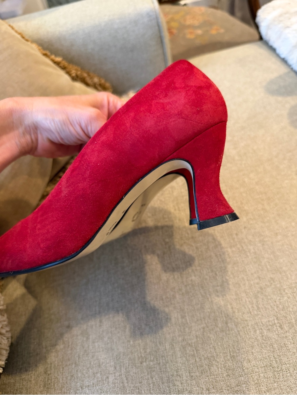 Nine West Red Suede Mid Heel Pumps - Picture 2 of 5